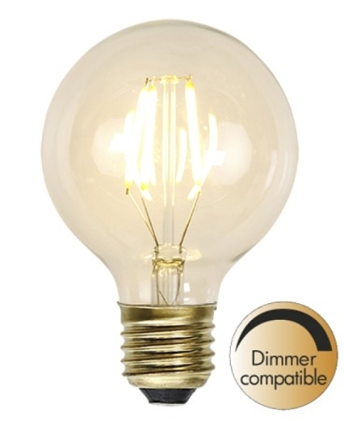 Mynd af Decoration LED filament bulb G80 E27 1,5W(=15W) 2100K 140lm Dimmer comp.